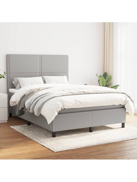 Boxspringbett mit Matratze Hellgrau 140x190 cm Stoff