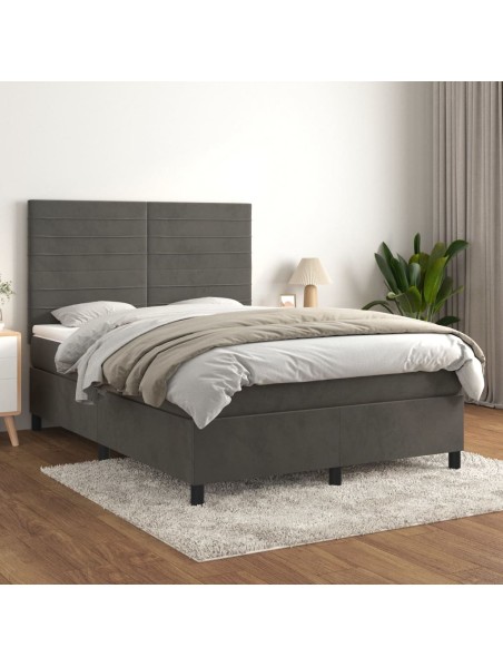 Boxspringbett mit Matratze Dunkelgrau 140x200 cm Samt