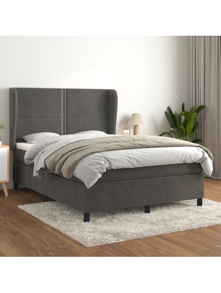 Boxspringbett mit Matratze Dunkelgrau 140x190 cm Samt