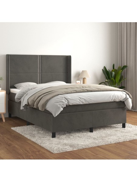 Boxspringbett mit Matratze Dunkelgrau 140x200 cm Samt