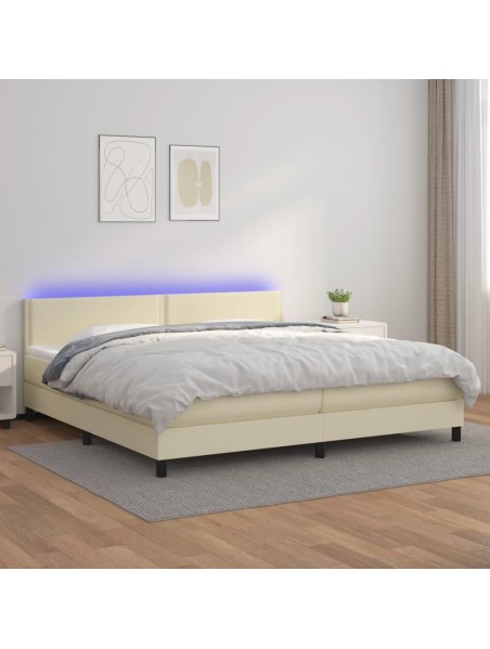 Boxspringbett mit Matratze & LED Creme 200x200 cm Kunstleder