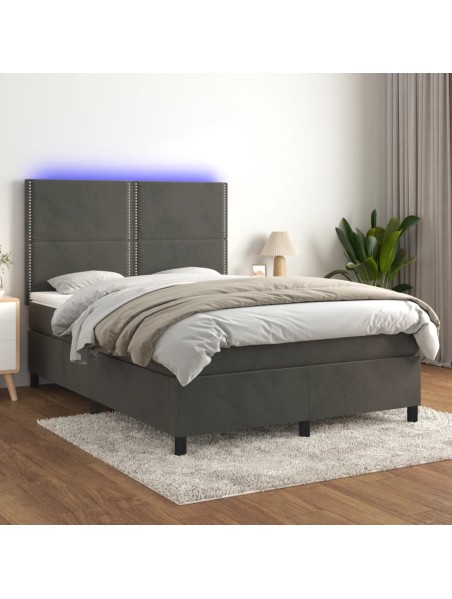 Boxspringbett mit Matratze & LED Dunkelgrau 140x200 cm Samt