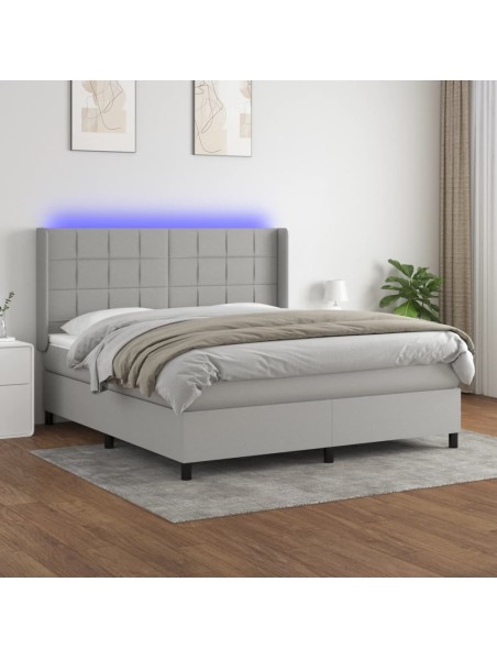 Boxspringbett mit Matratze & LED Hellgrau 160x200 cm Stoff