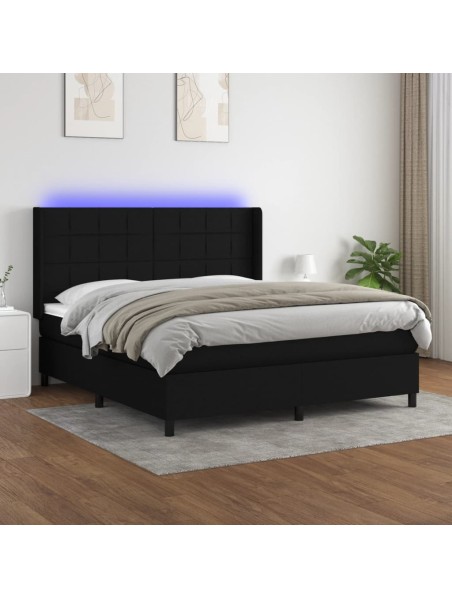 Boxspringbett mit Matratze & LED Schwarz 160x200 cm Stoff