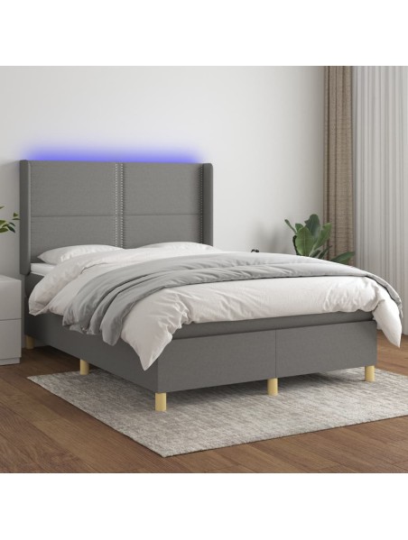 Boxspringbett mit Matratze & LED Dunkelgrau 140x190 cm Stoff