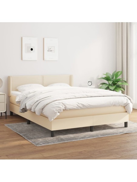 Boxspringbett mit Matratze Creme 140x190 cm Stoff