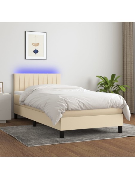 Boxspringbett mit Matratze & LED Creme 100x200 cm Stoff