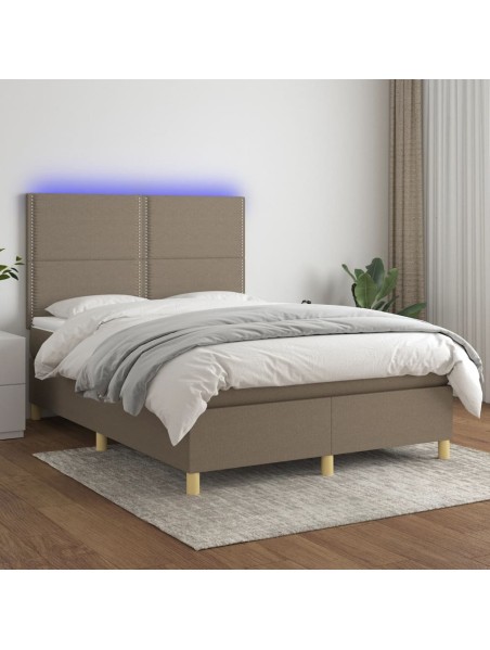 Boxspringbett mit Matratze & LED Taupe 140x200 cm Stoff