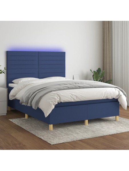 Boxspringbett mit Matratze & LED Blau 140x190 cm Stoff