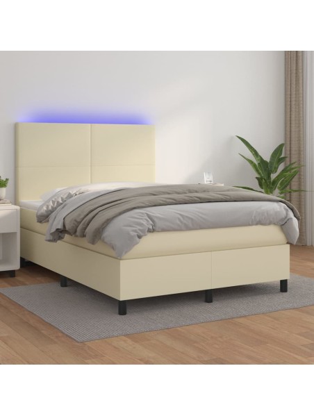 Boxspringbett mit Matratze & LED Creme 140x200 cm Kunstleder