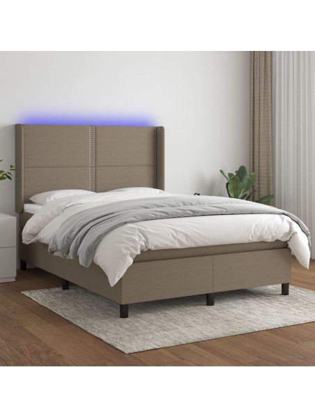 Boxspringbett mit Matratze & LED Taupe 140x200 cm Stoff