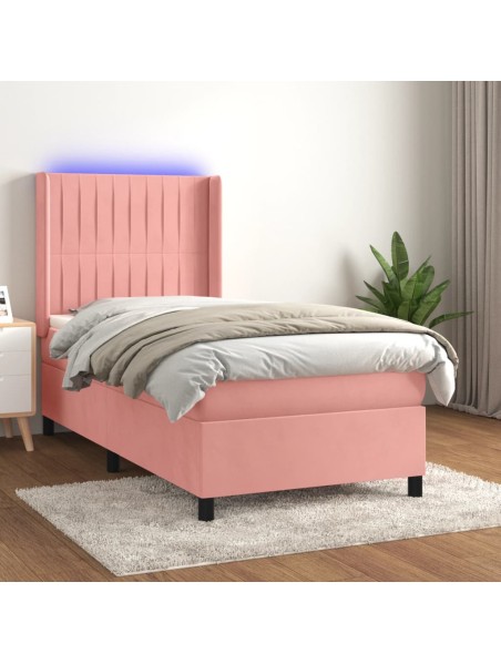 Boxspringbett mit Matratze & LED Rosa 90x200 cm Samt