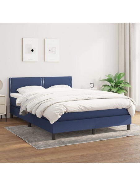 Boxspringbett mit Matratze Blau 140x200 cm Stoff