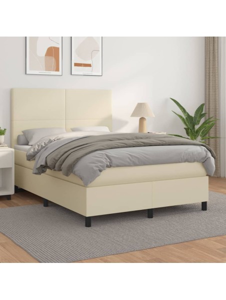 Boxspringbett mit Matratze Creme 140x200 cm Kunstleder