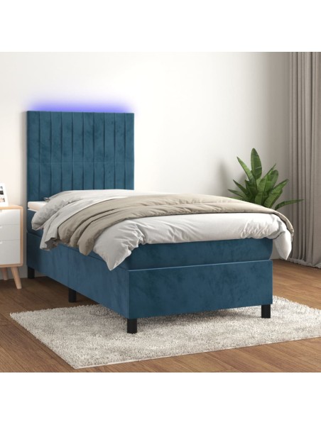 Boxspringbett mit Matratze & LED Dunkelblau 100x200 cm Samt