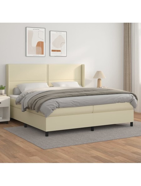 Boxspringbett mit Matratze Creme 200x200 cm Kunstleder