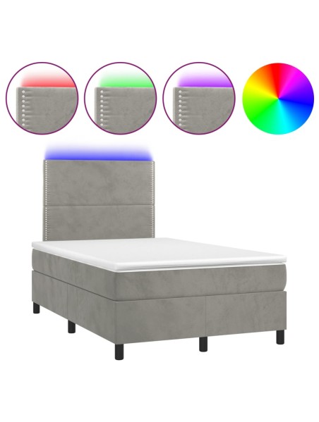 Boxspringbett mit Matratze & LED Hellgrau 120x200 cm Samt