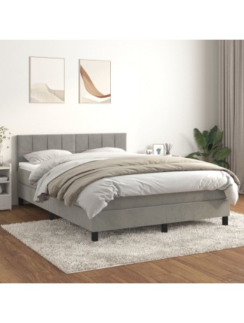 Boxspringbett mit Matratze Hellgrau 140x200 cm Samt