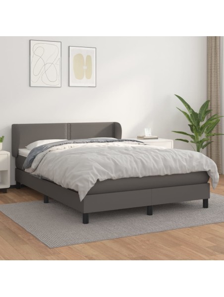 Boxspringbett mit Matratze Grau 140x190 cm Kunstleder