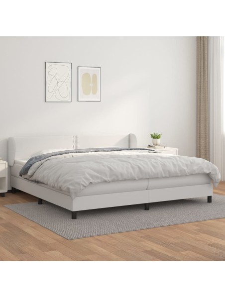 Boxspringbett mit Matratze Weiß 200x200 cm Kunstleder