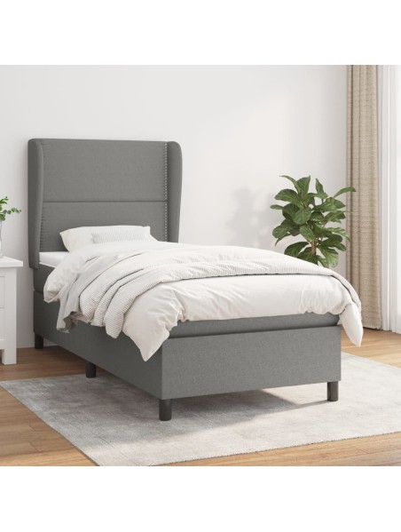 Boxspringbett mit Matratze Dunkelgrau 90x190 cm Stoff