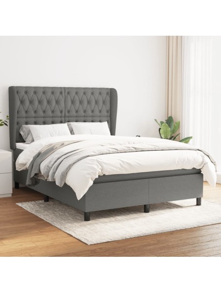 Boxspringbett mit Matratze Dunkelgrau 140x200 cm Stoff