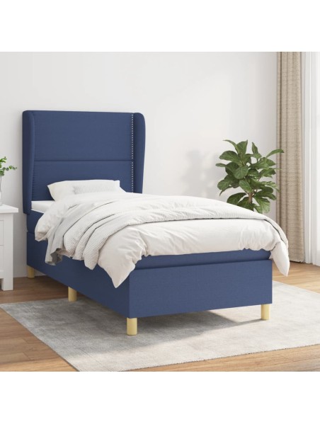 Boxspringbett mit Matratze Blau 90x190 cm Stoff