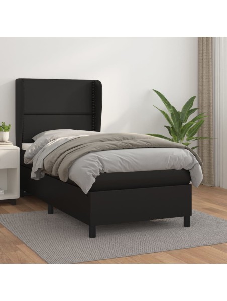 Boxspringbett mit Matratze Schwarz 80x200 cm Kunstleder