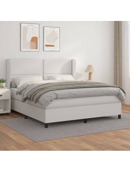 Boxspringbett mit Matratze Weiß 160x200 cm Kunstleder