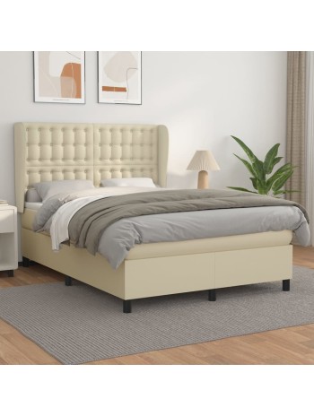 Boxspringbett mit Matratze Creme 140x190 cm Kunstleder