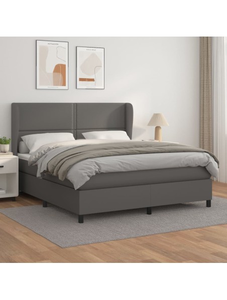 Boxspringbett mit Matratze Grau 180x200 cm Kunstleder