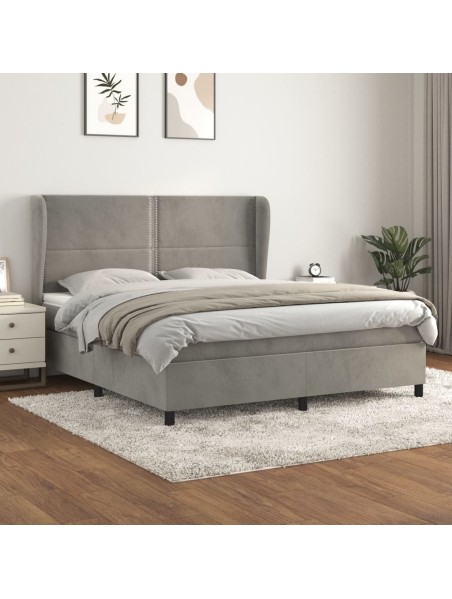 Boxspringbett mit Matratze Hellgrau 160x200 cm Samt