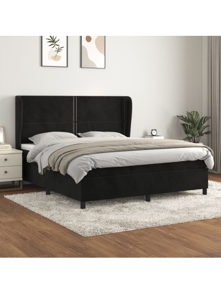 Boxspringbett mit Matratze Schwarz 180x200 cm Samt