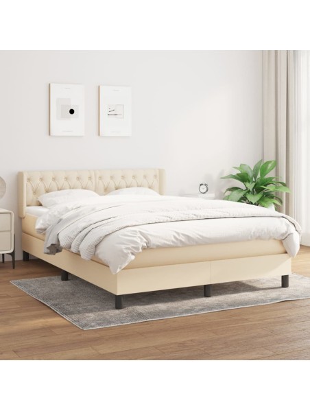 Boxspringbett mit Matratze Creme 140x190 cm Stoff