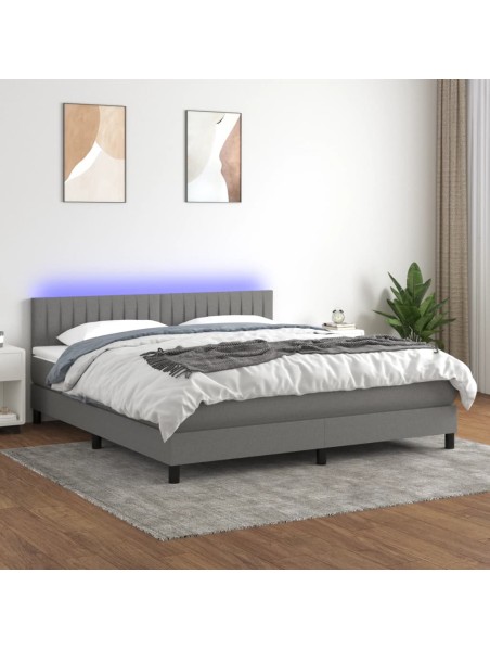 Boxspringbett mit Matratze & LED Dunkelgrau 160x200 cm Stoff