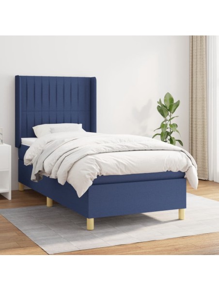 Boxspringbett mit Matratze Blau 100x200 cm Stoff