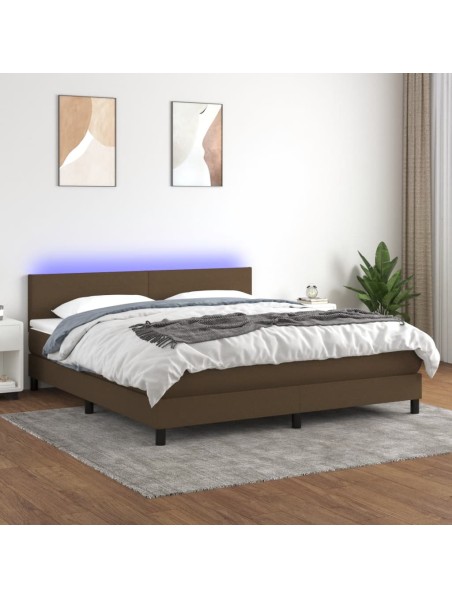 Boxspringbett mit Matratze & LED Dunkelbraun 160x200 cm Stoff