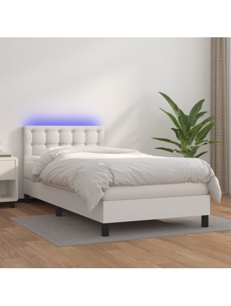 Boxspringbett mit Matratze & LED Weiß 90x190 cm Kunstleder