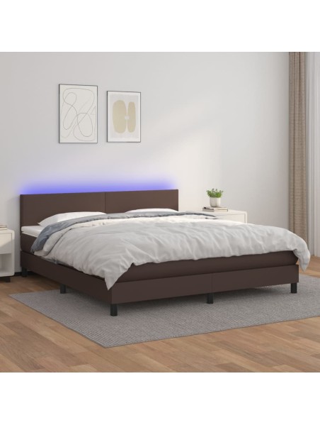 Boxspringbett mit Matratze & LED Braun 160x200 cm Kunstleder