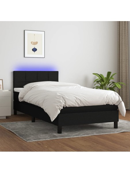 Boxspringbett mit Matratze & LED Schwarz 90x200 cm Stoff