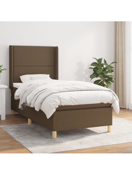 Boxspringbett mit Matratze Dunkelbraun 90x200 cm Stoff