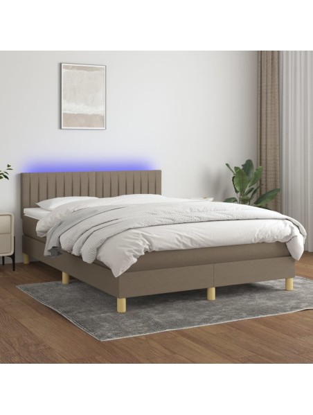 Boxspringbett mit Matratze & LED Taupe 140x200 cm Stoff