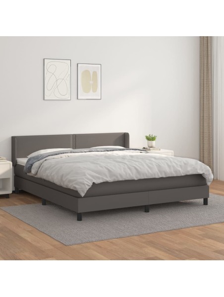 Boxspringbett mit Matratze Grau 160x200 cm Kunstleder