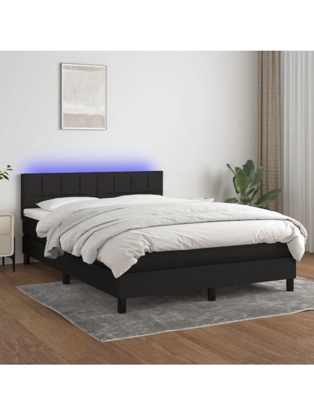 Boxspringbett mit Matratze & LED Schwarz 140x200 cm Stoff