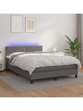 Boxspringbett mit Matratze & LED Grau 140x190 cm Kunstleder