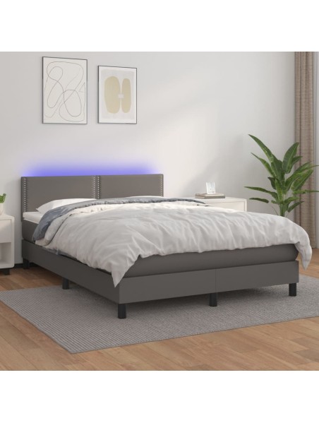 Boxspringbett mit Matratze & LED Grau 140x190 cm Kunstleder