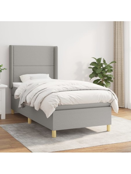 Boxspringbett mit Matratze Hellgrau 90x190 cm Stoff