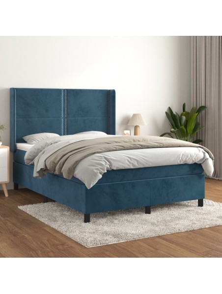 Boxspringbett mit Matratze Dunkelblau 140x190 cm Samt