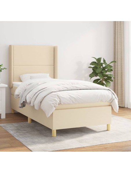 Boxspringbett mit Matratze Creme 90x200 cm Stoff