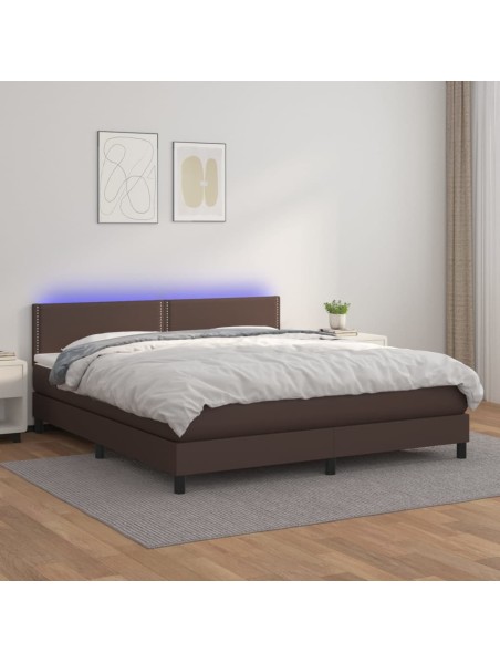 Boxspringbett mit Matratze & LED Braun 180x200 cm Kunstleder